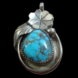 1940's, Squash Blossom, Bisbee Turquoise, Navajo, Pendant, Old Pawn